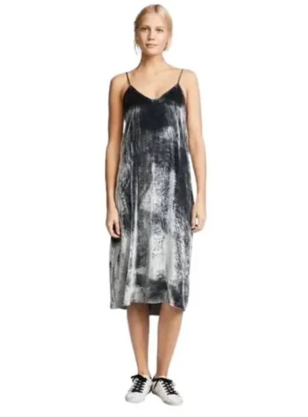 ATM Dress Womens Gray Drapey Silk Crushed Velvet Slip Grunge Whimsigoth Small
